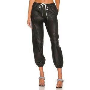 SPRWMN Leather Drawstring Cropped Jogger Pants Black Size M